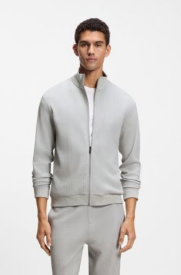 Cotton-blend jacket with waffle structure, Light Grey