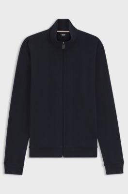 Cotton-blend jacket with waffle structure, Dark Blue