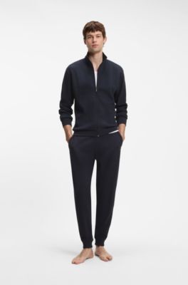 Cotton-blend jacket with waffle structure, Dark Blue