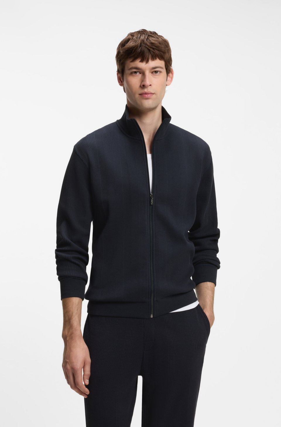 Cotton-blend jacket with waffle structure