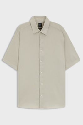 Regular-fit shirt in a linen blend, Light Beige