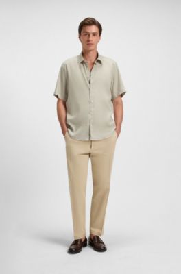 Regular-fit shirt in a linen blend, Light Beige