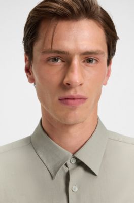 Regular-fit shirt in a linen blend, Light Beige