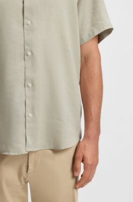 Regular-fit shirt in a linen blend, Light Beige