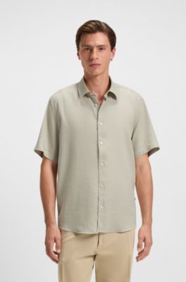 Regular-fit shirt in a linen blend, Light Beige