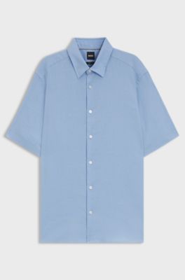 Regular-fit shirt in a linen blend, Light Blue