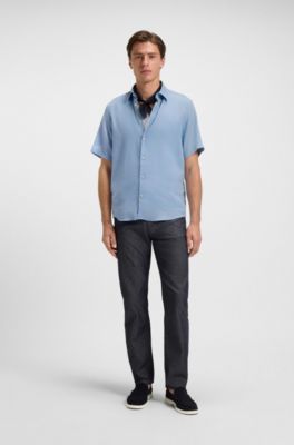 Regular-fit shirt in a linen blend, Light Blue