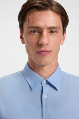 Regular-fit shirt in a linen blend, Light Blue