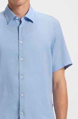 Regular-fit shirt in a linen blend, Light Blue