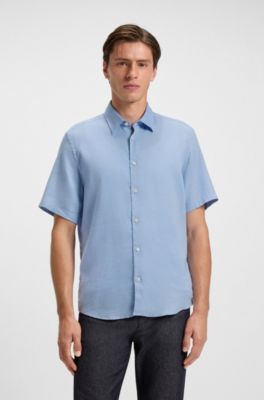 Regular-fit shirt in a linen blend, Light Blue