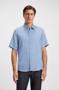 Regular-fit shirt in a linen blend, Light Blue