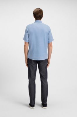 Regular-fit shirt in a linen blend, Light Blue