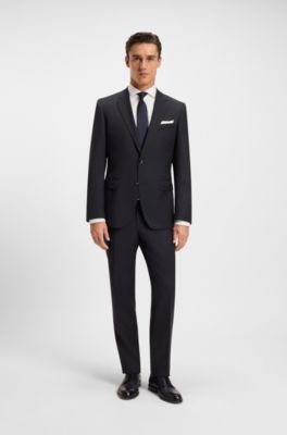 Slim-fit suit jacket in pinstripe virgin wool, Dark Blue