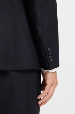Slim-fit suit jacket in pinstripe virgin wool, Dark Blue