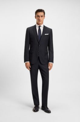 Slim-fit trousers in pinstripe virgin wool, Dark Blue