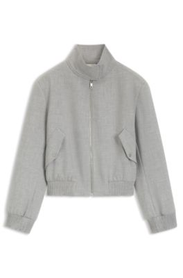 Regular-fit bomber jacket in melange stretch twill, Light Grey