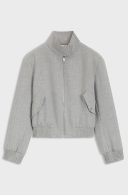 Regular-fit bomber jacket in melange stretch twill, Light Grey