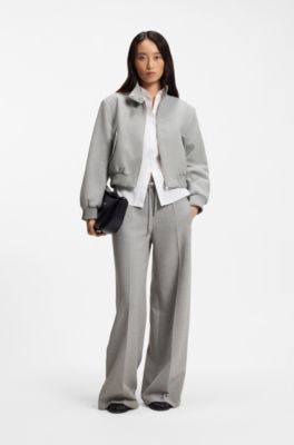 Regular-fit bomber jacket in melange stretch twill, Light Grey