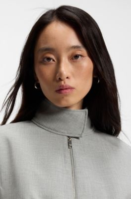 Regular-fit bomber jacket in melange stretch twill, Light Grey