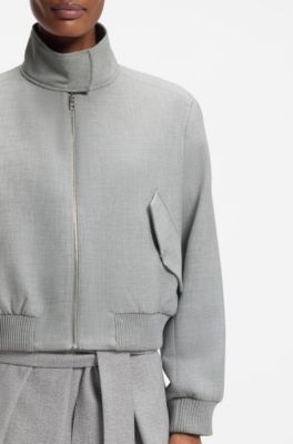 Regular-fit bomber jacket in melange stretch twill, Light Grey