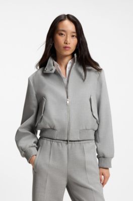 Regular-fit bomber jacket in melange stretch twill, Light Grey