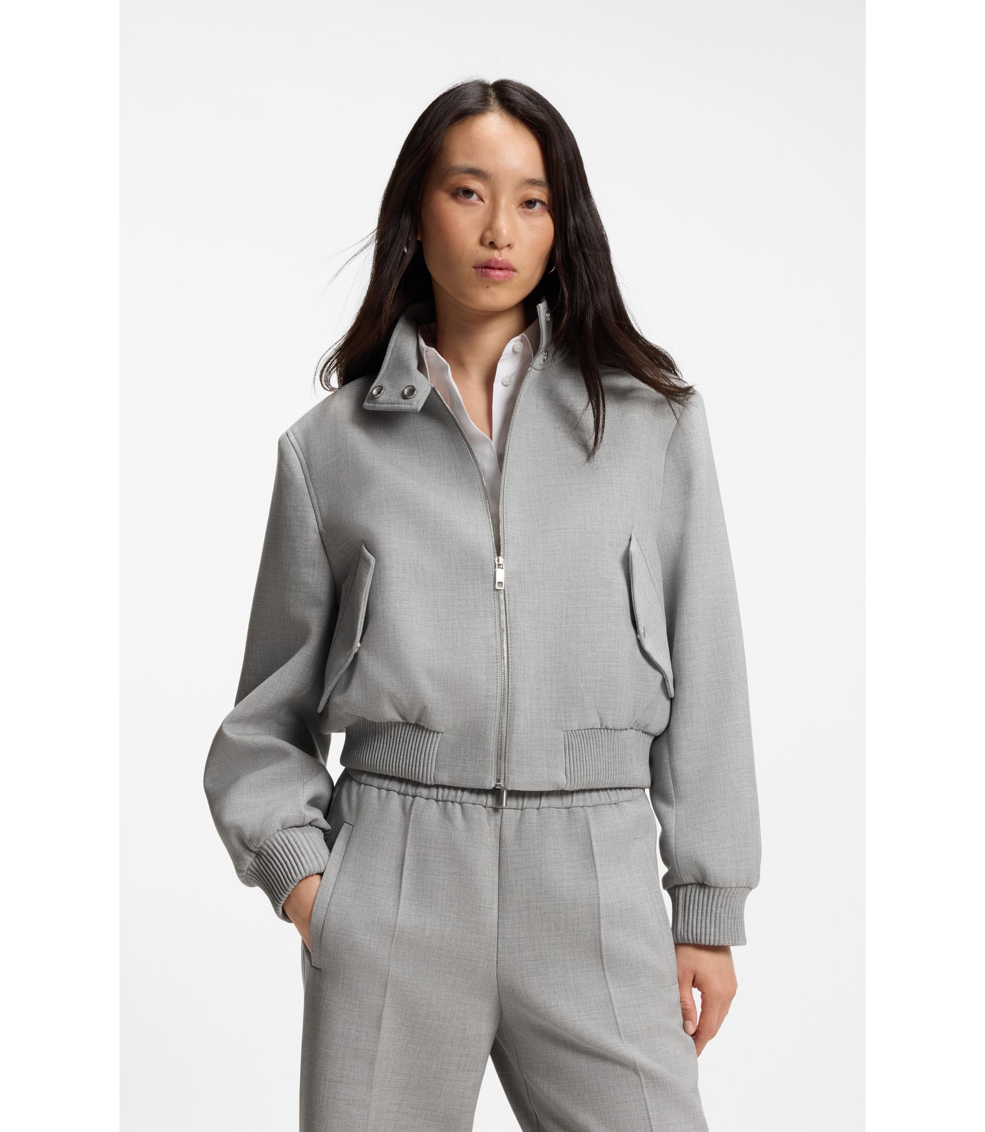 Regular-Fit Bomberjacke aus meliertem Stretch-Twill