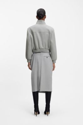 Regular-fit bomber jacket in melange stretch twill, Light Grey