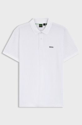 Polo in piqu&eacute; di cotone con stampa all-over, Bianco