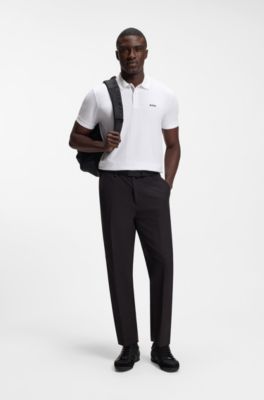 Polo in piqu&eacute; di cotone con stampa all-over, Bianco