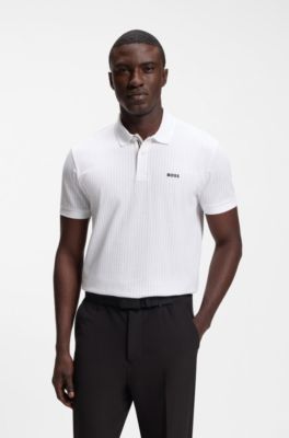 Polo in piqu&eacute; di cotone con stampa all-over, Bianco
