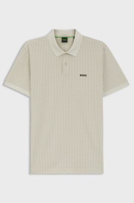 Cotton-piqu&eacute; polo shirt with all-over print, Light Beige