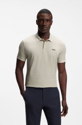 Polo in piqu&eacute; di cotone con stampa all-over, Beige chiaro