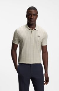 Cotton-piqu&eacute; polo shirt with all-over print, Light Beige