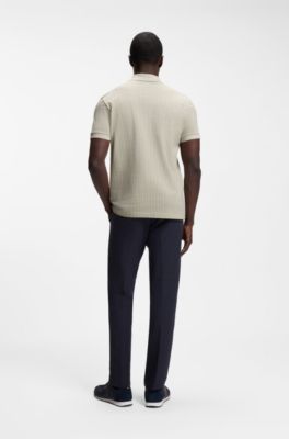 Cotton-piqu&eacute; polo shirt with all-over print, Light Beige