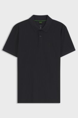 Cotton-piqu&eacute; polo shirt with all-over print, Dark Blue