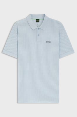 Cotton-piqu&eacute; polo shirt with all-over print, Light Blue