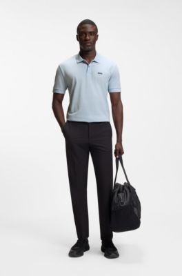 Cotton-piqu&eacute; polo shirt with all-over print, Light Blue