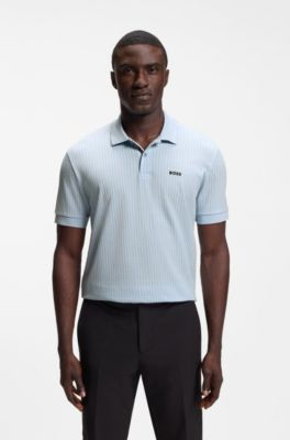 Cotton-piqu&eacute; polo shirt with all-over print, Light Blue
