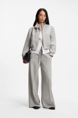 Oversized-fit trousers in melange stretch twill, Light Grey
