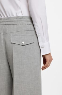 Oversized-fit trousers in melange stretch twill, Light Grey