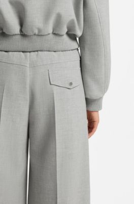 Pantalones oversize fit en sarga el&aacute;stica jaspeada, Gris claro
