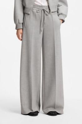 Oversized-fit trousers in melange stretch twill, Light Grey