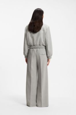 Pantaloni con fit oversize in twill elasticizzato m&eacute;lange, Grigio chiaro