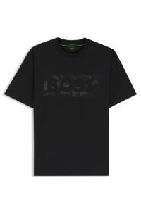 Stretch-cotton T-shirt with logo artwork, Black