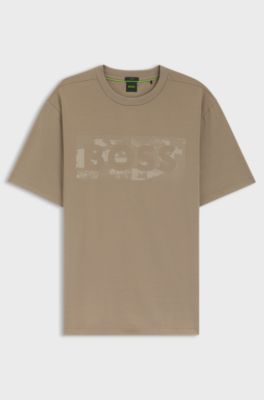 T-Shirt aus Stretch-Baumwolle mit Logo-Artwork, Hellbraun