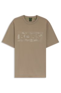 Stretch-cotton T-shirt with logo artwork, Light Brown