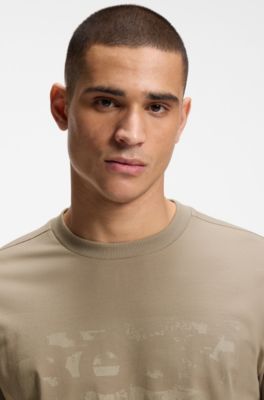 Stretch-cotton T-shirt with logo artwork, Light Brown