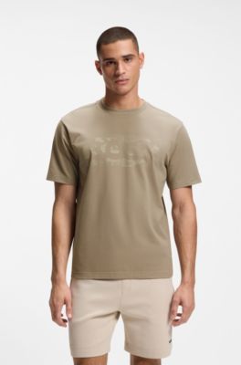 T-Shirt aus Stretch-Baumwolle mit Logo-Artwork, Hellbraun