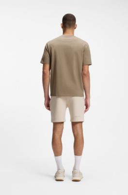 Stretch-cotton T-shirt with logo artwork, Light Brown