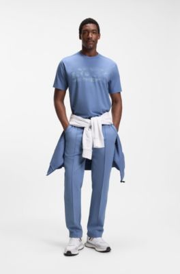 T-shirt in cotone elasticizzato con grafica con logo, Celeste